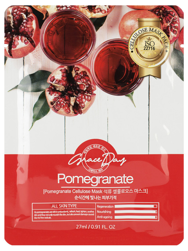 Тканевая маска с экстрактом граната Pomegranate Cellulose Mask 27мл от Grace Day + 1