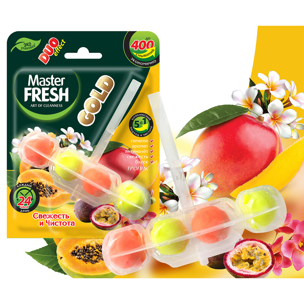 Подвесной блок для унитаза Gold 5в1 Тропик 1шт от Master Fresh + 2