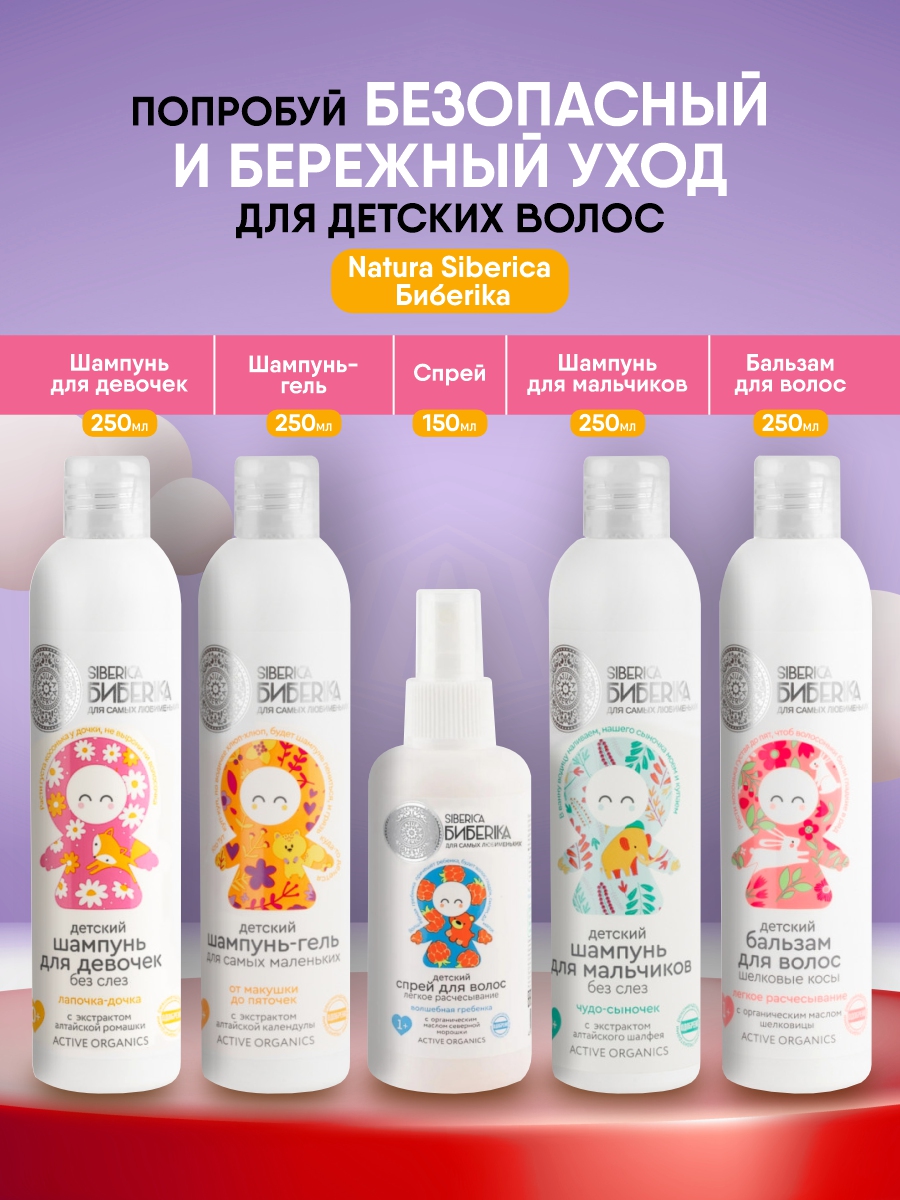 Бибеrika Шампунь без слез для девочек Лапочка-дочка 250мл от Natura Siberica + 8
