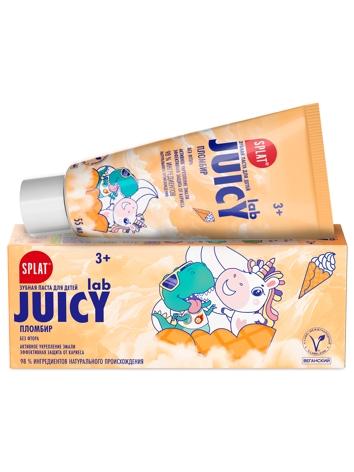 Juicy Lab Зубная паста без фтора Пломбир 55мл от Splat + 4