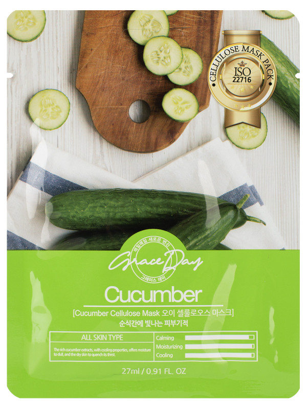 Тканевая маска с экстрактом огурца Cucumber Cellulose Mask 27мл от Grace Day + 1