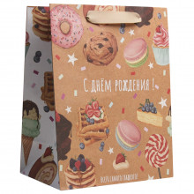 Пакет крафтовый вертикальный С Днём рождения, размер ML 23×27×11,5см