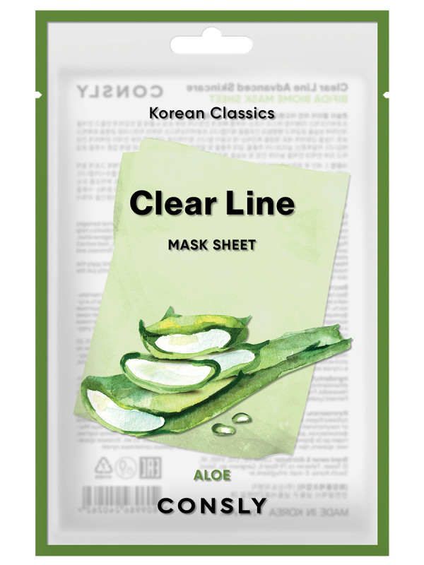 Clear Line Тканевая маска Увлажняющая с экстрактом алоэ 25мл от Consly + 1