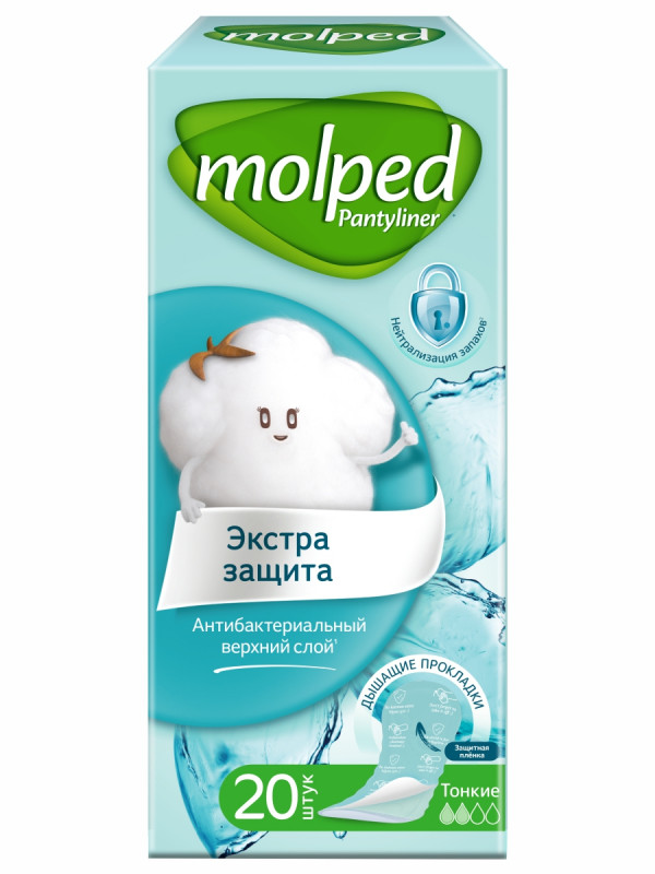 Прокладки ежедневные Антибактериальные Экстра защита 20шт от Molped + 1