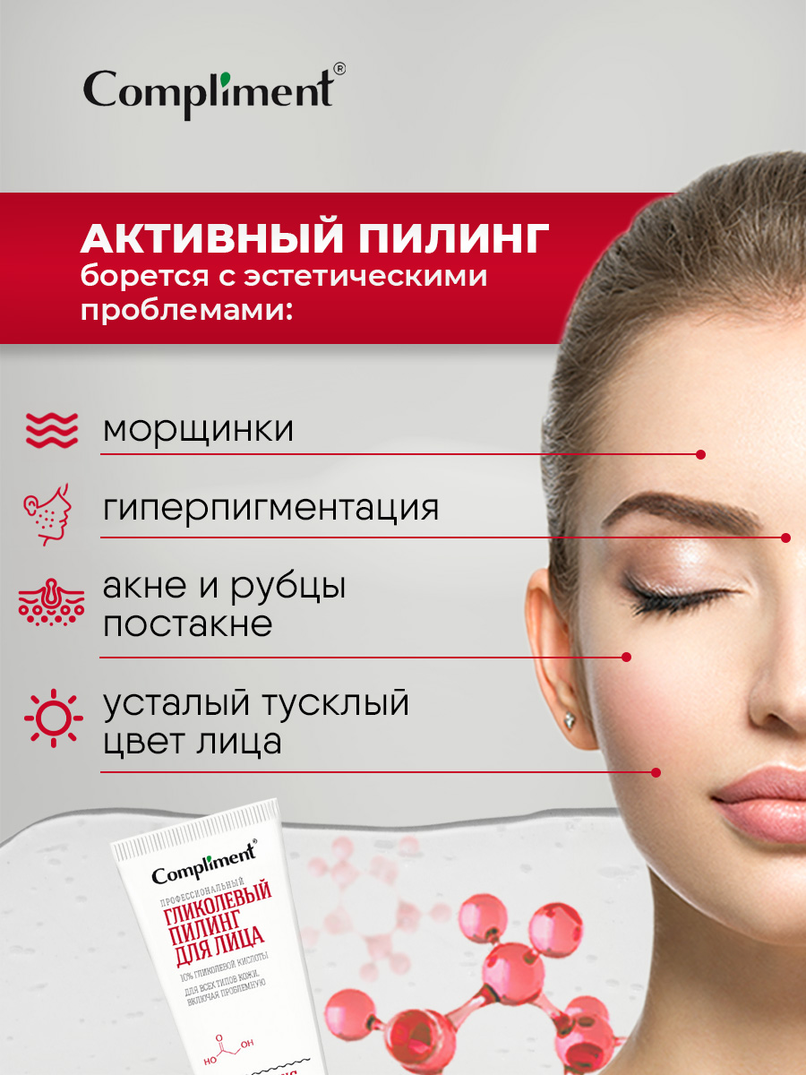 Easy Peel Профессиональный гликолевый Пилинг для лица 80мл от Compliment + 3