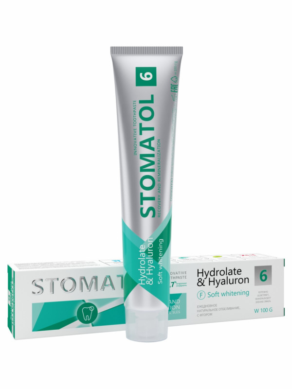 Зубная паста для мягкого отбеливания и увлажнения слизистой 6 Soft Whitening 100г  от Stomatol + 1