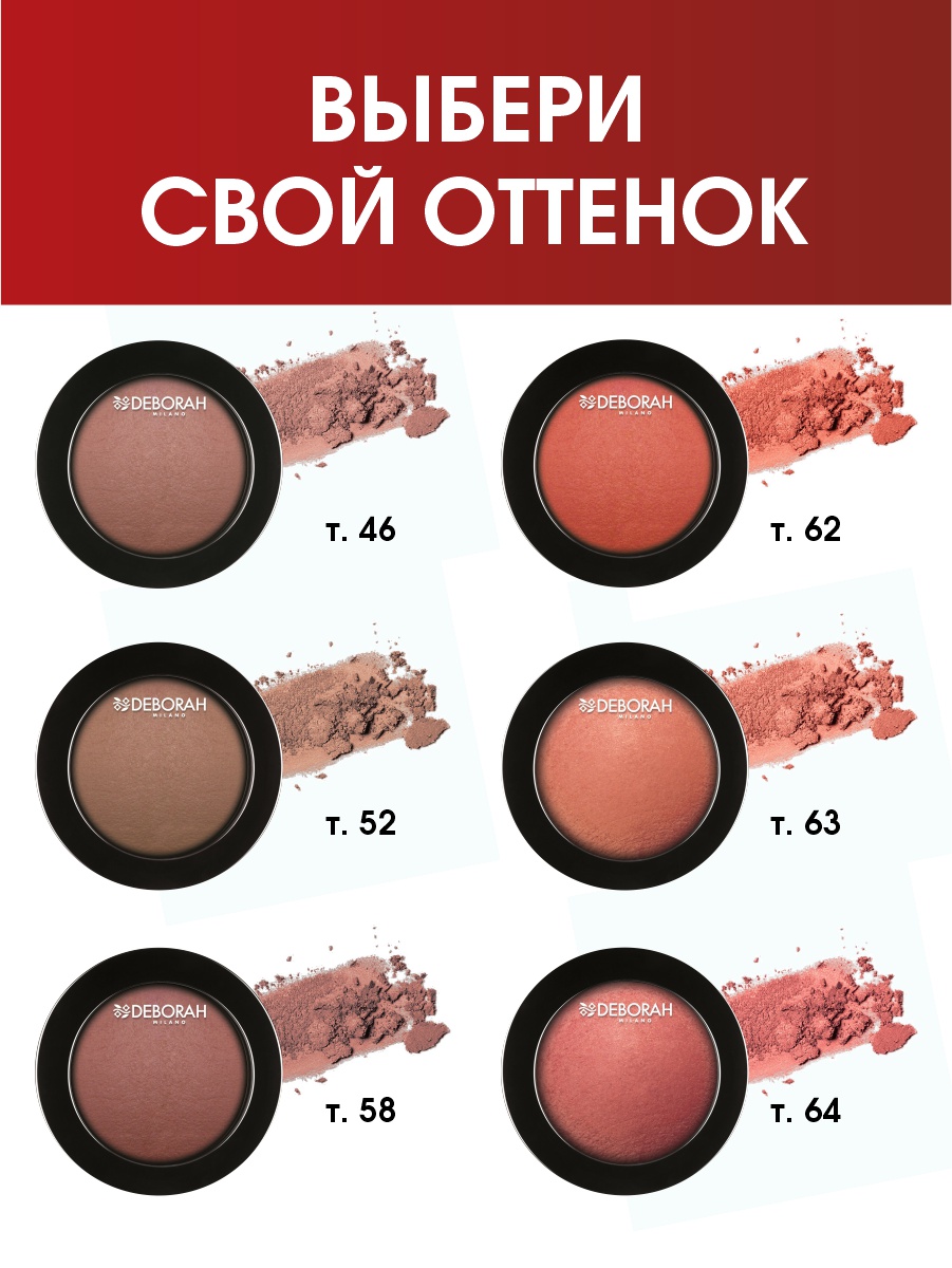 Румяна запеченные Hi-Tech Blush, тон 63 абрикосовый от Deborah Milano + 2
