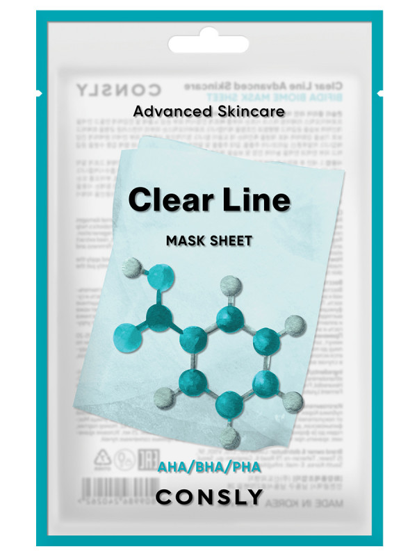 Clear Line Тканевая маска Выравнивающая с фруктовыми кислотами 25мл от Consly + 1