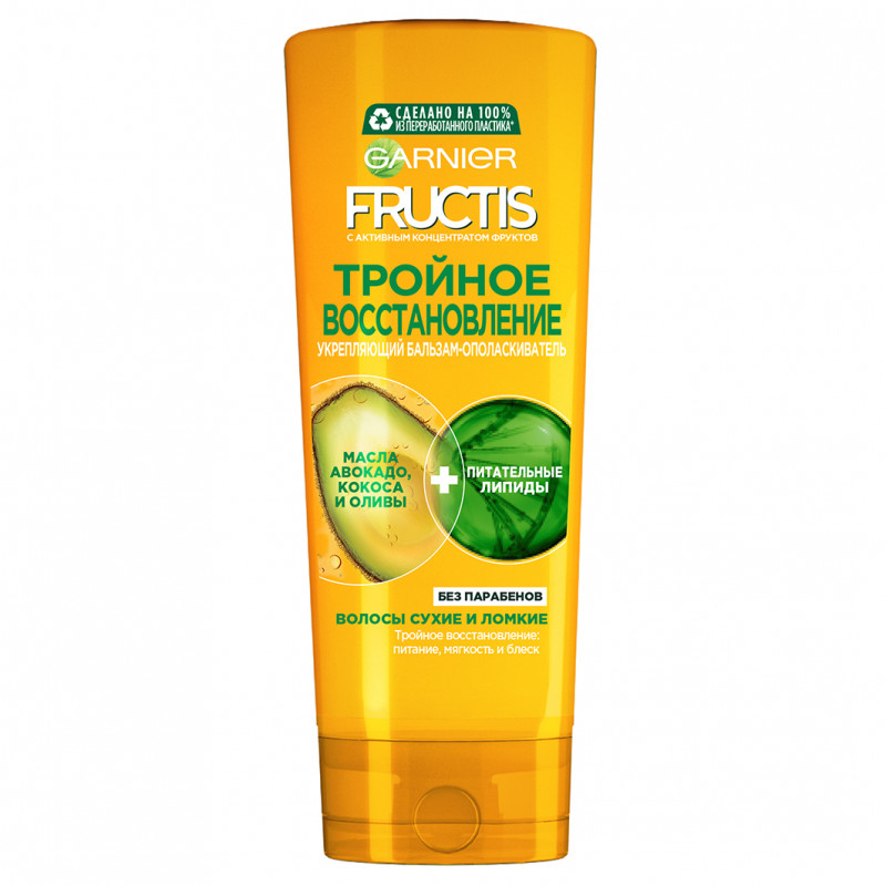 Fructis Бальзам-ополаскиватель Тройное восстановление для сухих и ломких волос 387мл  от Garnier + 1