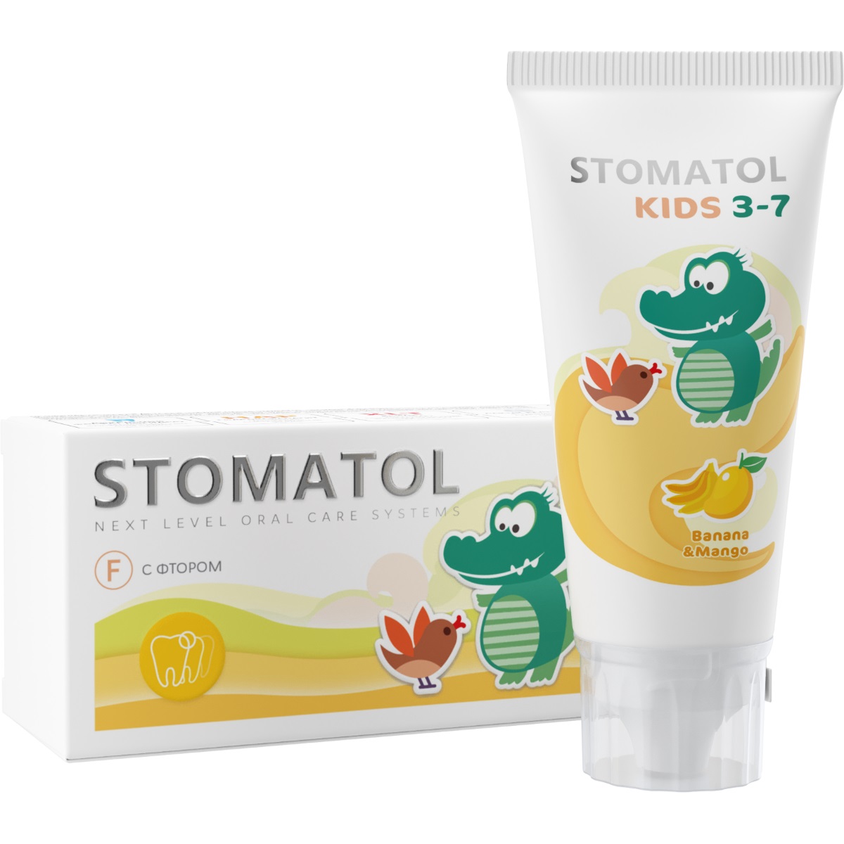 Зубная паста детская 3-7 лет Banana & Mango 50г от Stomatol + 2