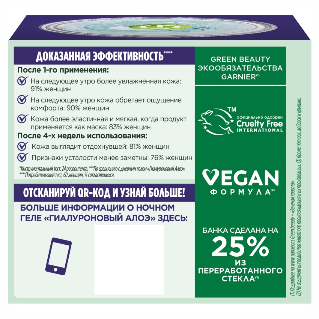 Skin Naturals Гиалуроновый Алоэ-гель для лица Ночной 50мл от Garnier + 4