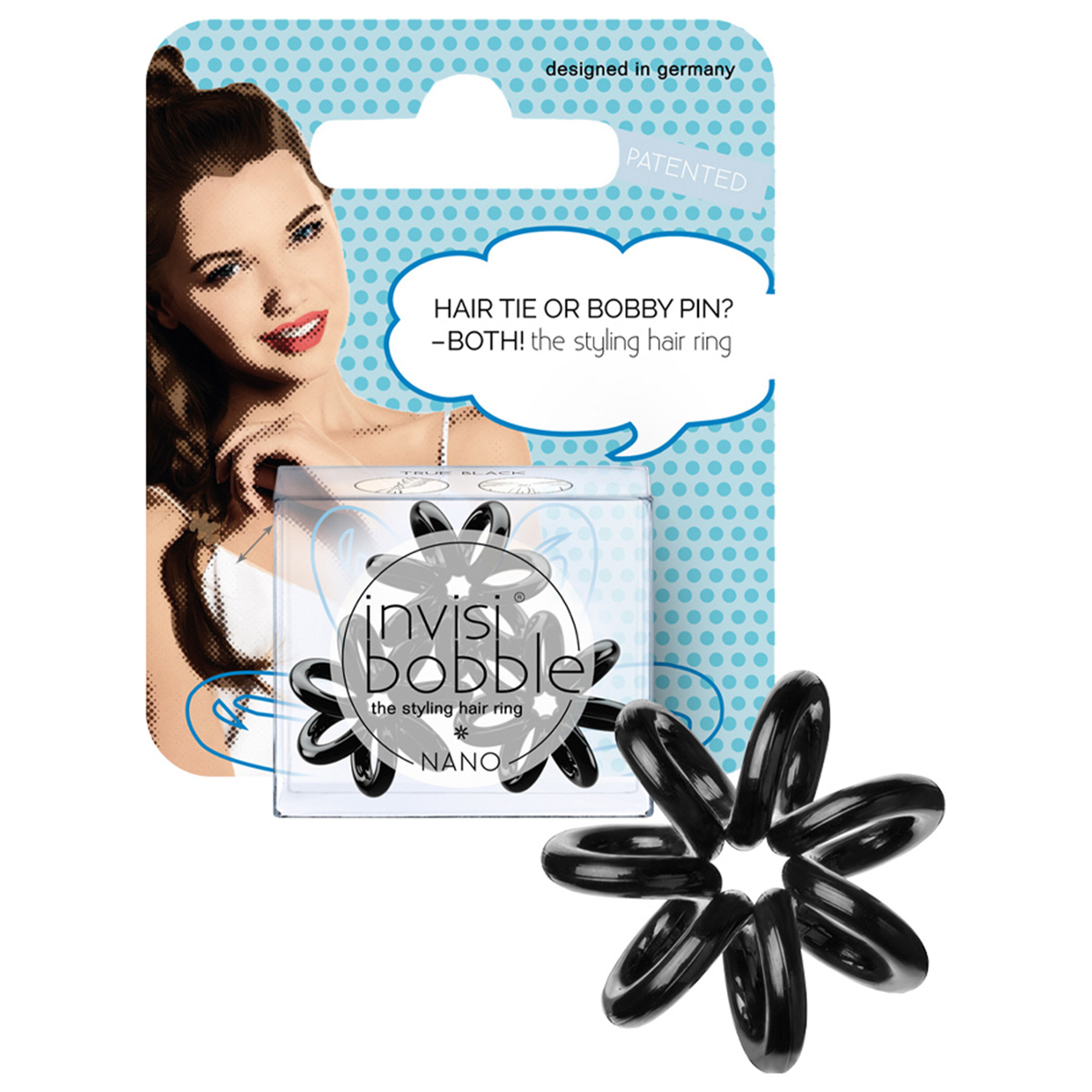 Резинка для волос Nano True Black 3шт с подвесом от Invisibobble  + 3