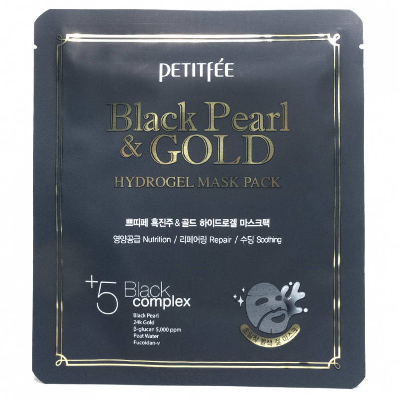Маска для лица гидрогелевая с черным жемчугом и золотом 32г от Petitfee + 1