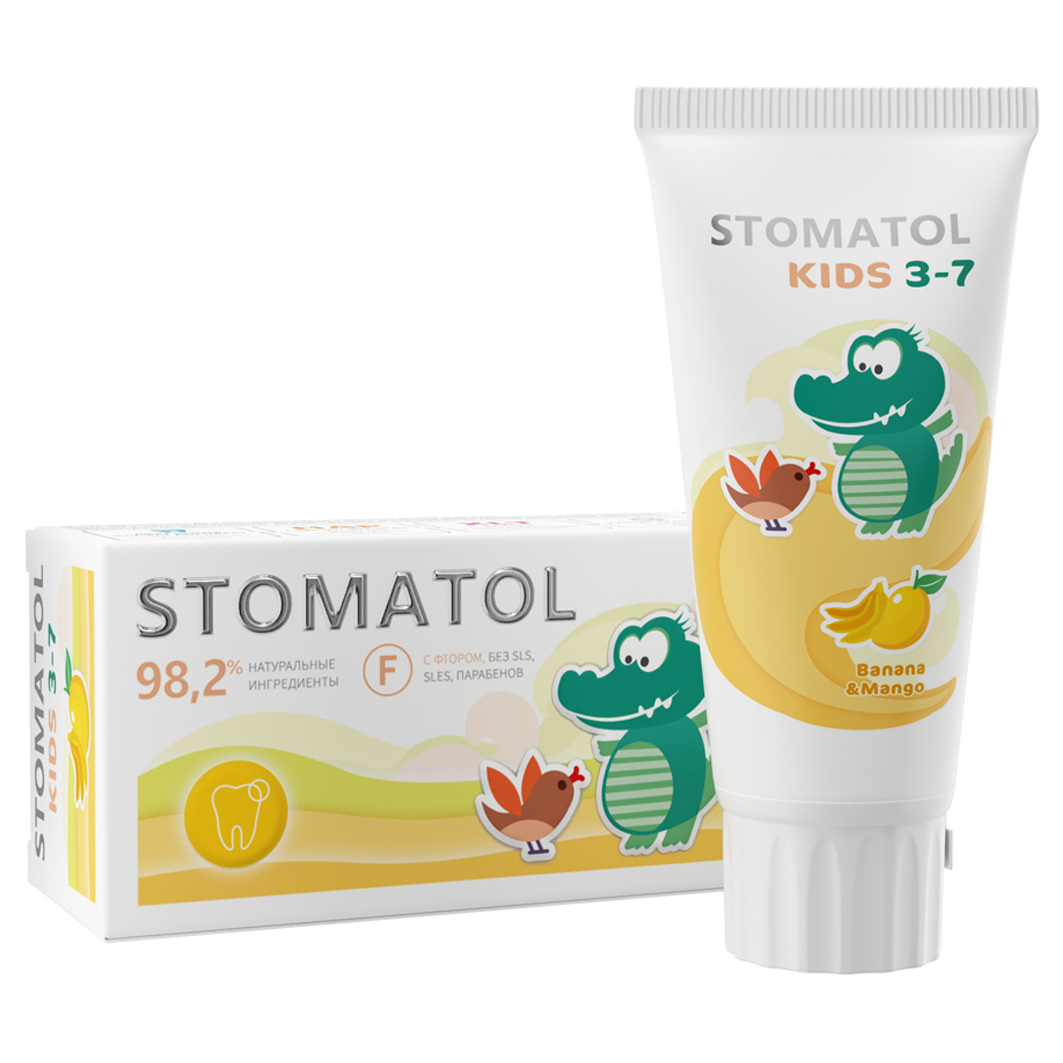Зубная паста детская 3-7 лет Banana & Mango 50г от Stomatol + 7