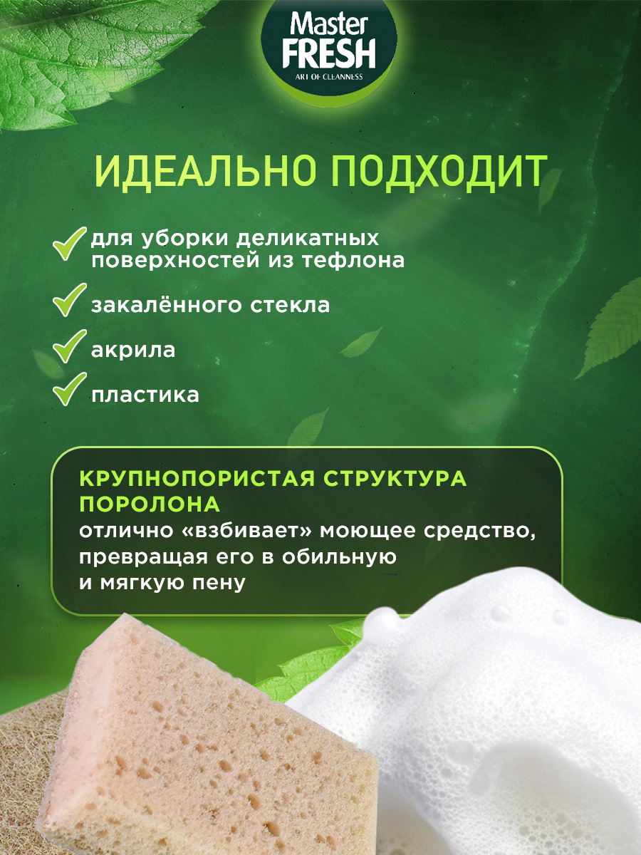 Eco Line Губки для посуды из Агавы XXL 2шт от Master Fresh + 6