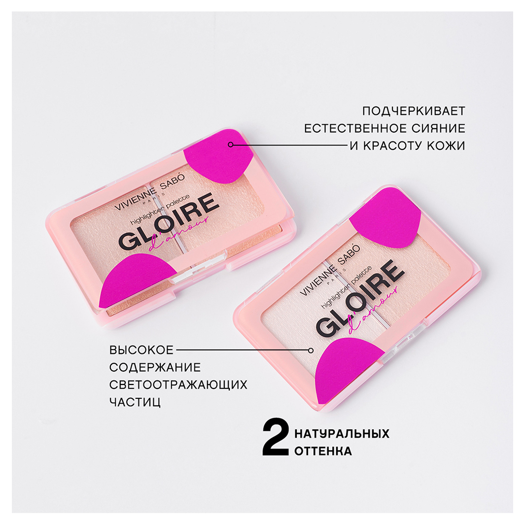 Палетка хайлайтеров Gloire D'amour, тон 02 персиковый от Vivienne Sabo + 12