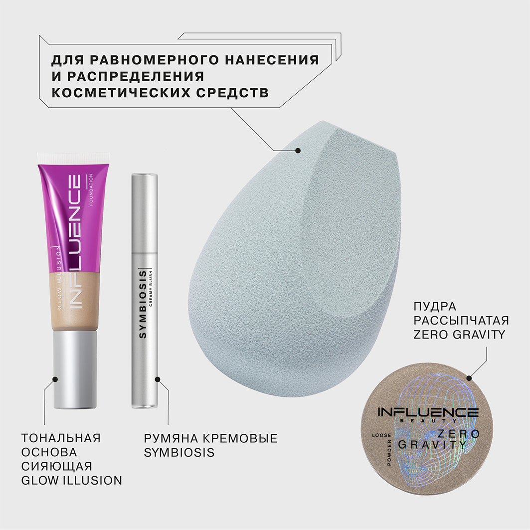 Спонж для макияжа с ионами серебра от Influence Beauty + 4