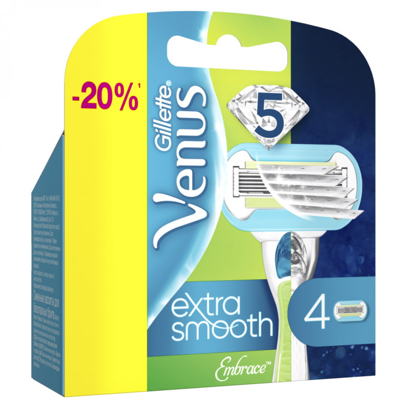 Сменные кассеты Venus Extra Smooth 4шт от Gillette + 1