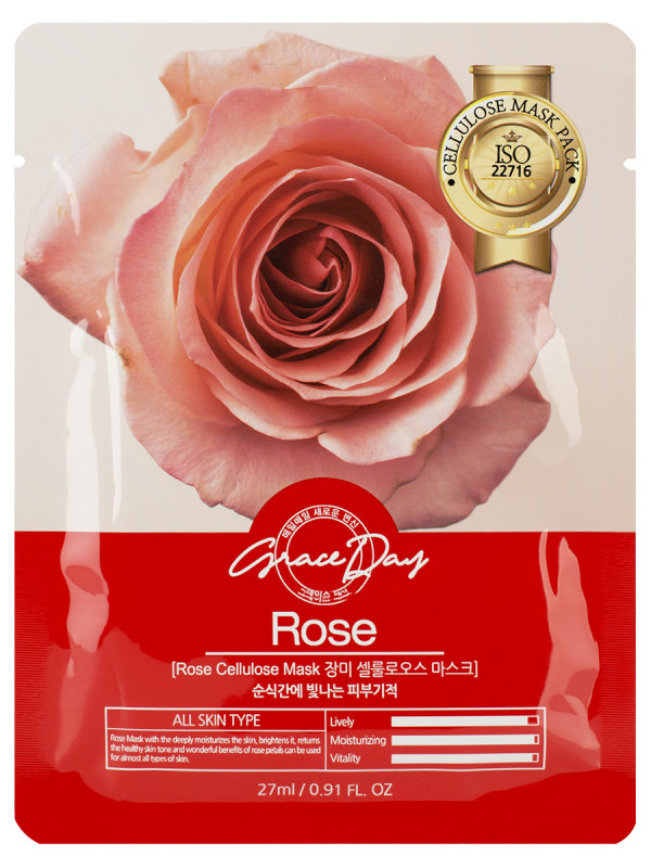 Тканевая маска с экстрактом розы Rose Cellulose Mask 27мл от Grace Day + 1