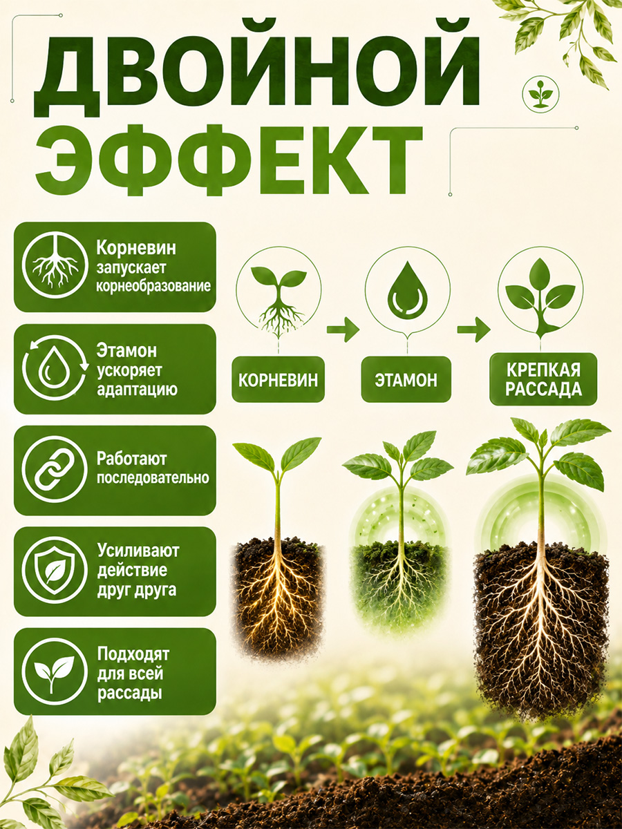 Двойной эффект для рассады (Корневин 5г + Этамон 5г) от МосАгро + 5
