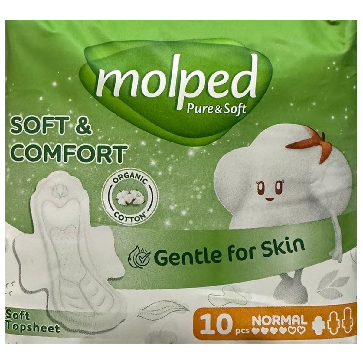 Прокладки гигиенические Pure & Soft нормал 10шт от Molped + 2